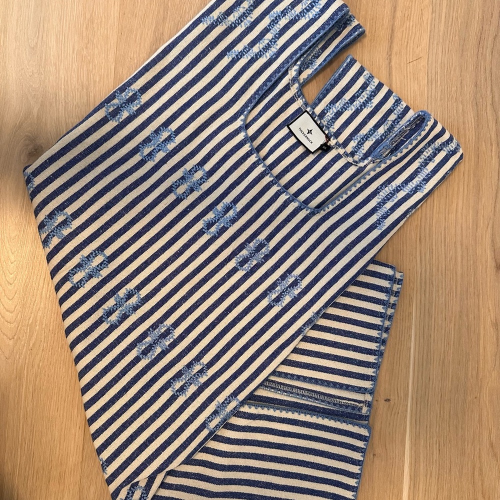 Tuckernuck | NEW Blue Stripe Sullivan Embroidered Caftan Mini Dress Size XXL